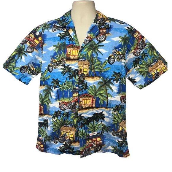 Aloha Republic Vintage Hawaiian Tiki Button Shirt Large Pocket All Over Print